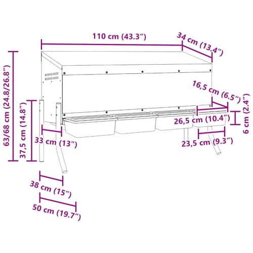 Кутия за гнездене за пилета с 4 отделения и крака, поцинкована стомана