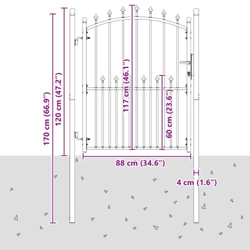 Оградна врата с шипове с заключване Черно 100 x 150 cm
