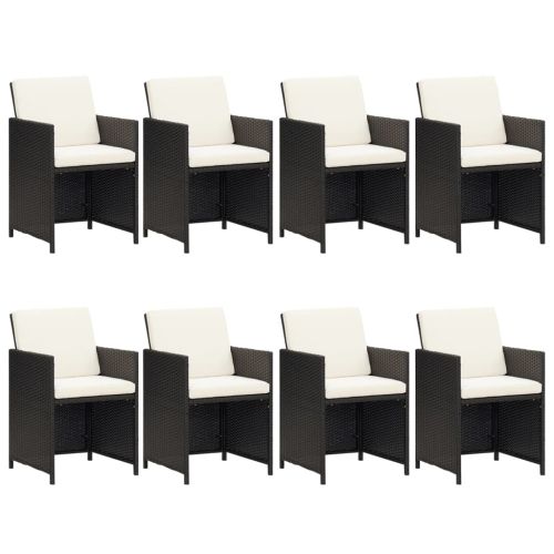 Градински трапезен комплект възглавници 9 части полиратан черен