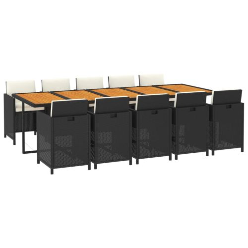 Градински комплект с възглавници 11 части полиратан черен