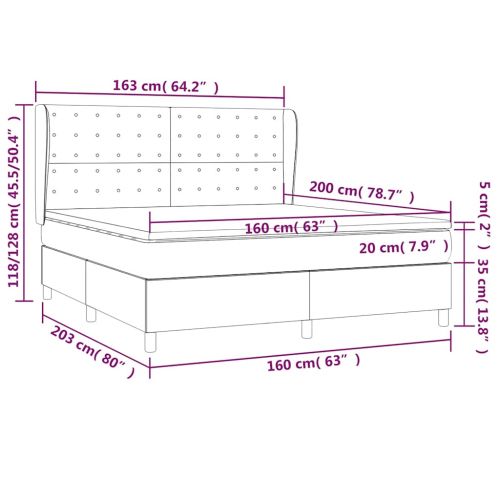 Боксспринг легло с матрак, тъмносиньо, 160x200 см, кадифе