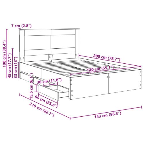 Рамка за легло с чекмедже Бяло 140 x 200 cm Инженерна дървесина