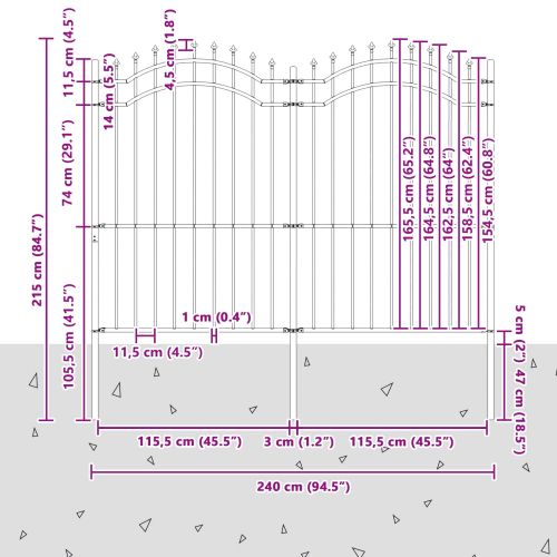 Градска ограда Сив 240 x 115 cm Прахово покритие стомана