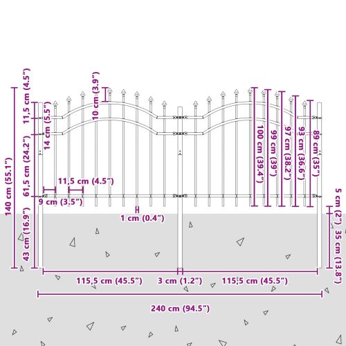 Градска ограда Сив 240 x 140 cm Прахово покритие стомана