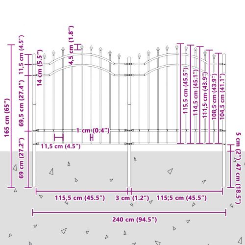 Градска ограда Сив 240 х 165 см Прахово покритие стомана
