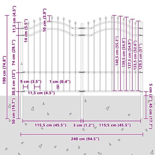 Градска ограда Сив 240 x 190 cm Прахово покритие стомана