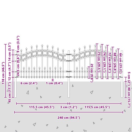 Градска ограда Kampen Сив 240 x 118 см Прахово покритие стомана