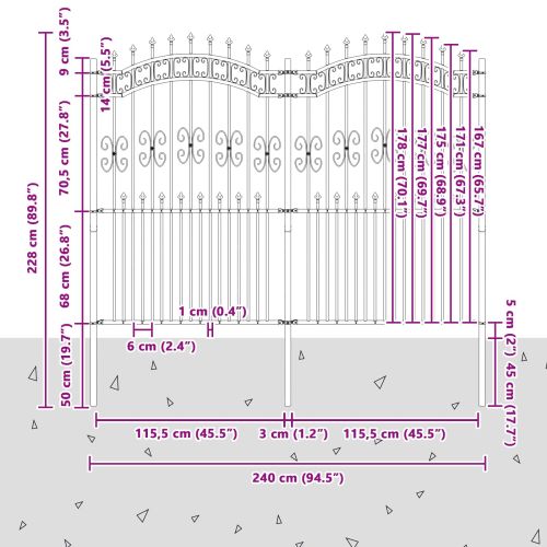 Градска ограда Сив 240 x 228 см Прахово покритие стомана