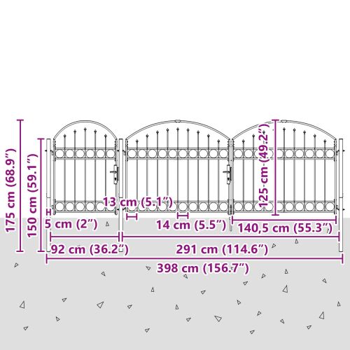 Врата за ограда с аркиран връх Assen Сив 4 x 1,25 m Стомана