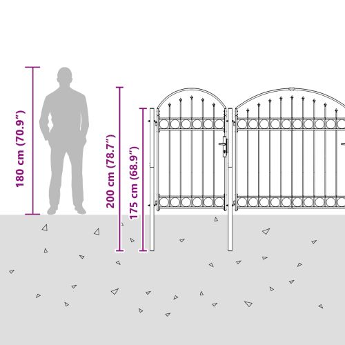 Врата за ограда с аркиран връх Assen Сив 400 x 100 cm Стомана