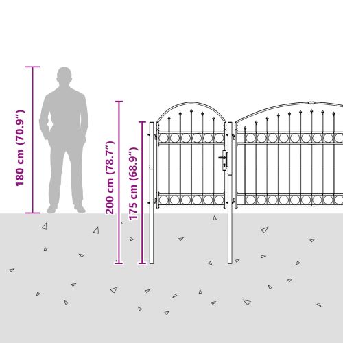 Врата за ограда с аркиран връх Assen Сив 500 x 100 cm Стомана