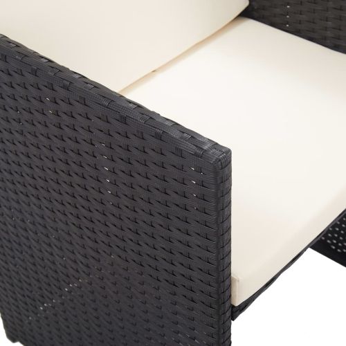 Градински комплект с възглавници, 17 части, черен полиратан