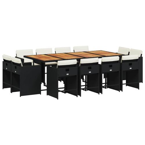 Външен трапезен комплект 13 части с възглавници черен полиратан