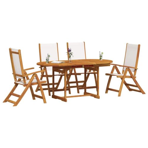 Градински трапезен комплект, 5 части, акация масив и textilene