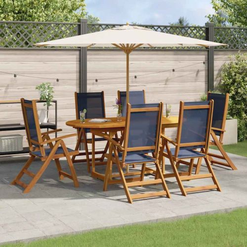 Градински трапезен комплект, 7 части, акация масив и textilene