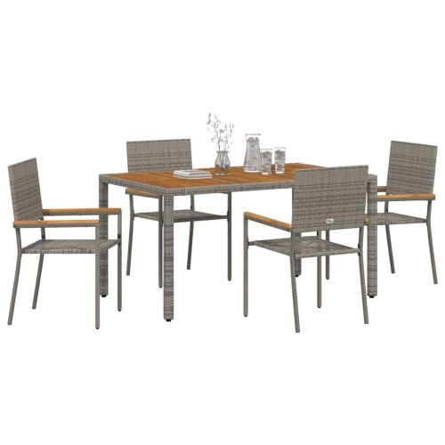 Комплект за хранене в градината 5 pcs Сив полиратан