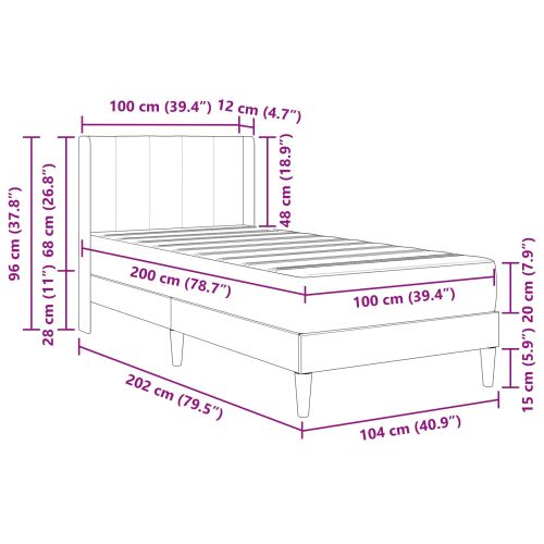 Рамка за легло с матрак с таблото Черно 100 x 200 cm Кадифе