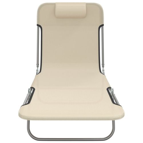 Сгъваеми шезлонги 2 бр кремави текстилен и стомана