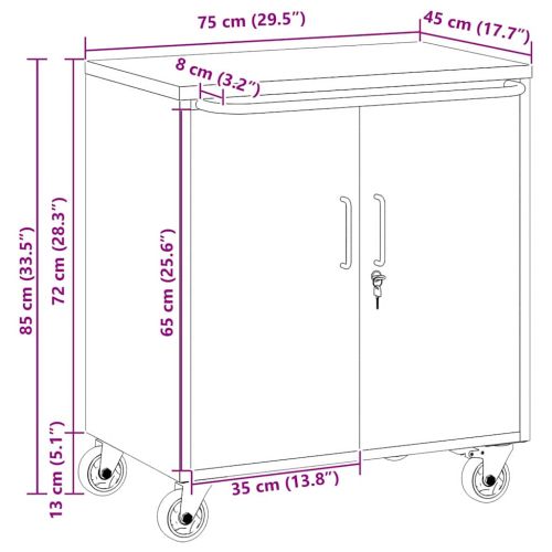 Работна маса с рафт с колело Червен и сив 75 x 45 x 85 см