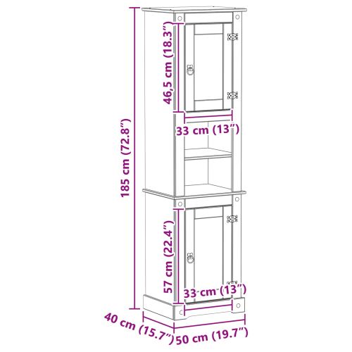Шкаф за баня с рафт Бяло 50 x 40 x 185 см Солидно борово дърво