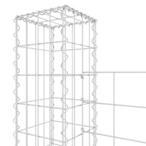 U-образна габионна кошница с 4 стълба, желязо, 380x20x150 см