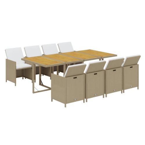 Градински комплект с възглавници 9 части полиратан бежов