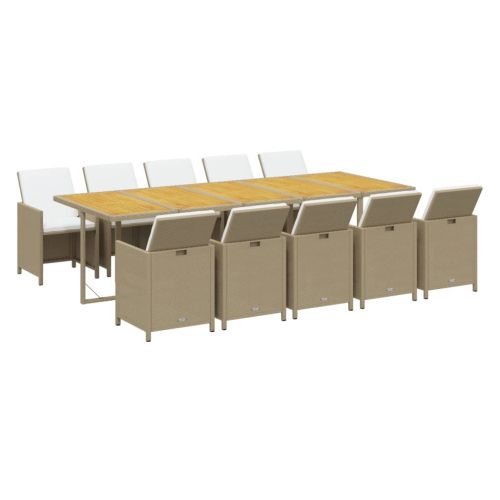 Градински комплект с възглавници, 11 части, полиратан, бежов