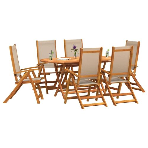 Градински трапезен комплект, 7 части, акация масив и textilene