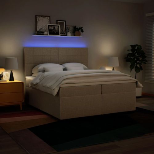 Боксспринг легло с матрак, кремаво, 200x200 см, плат