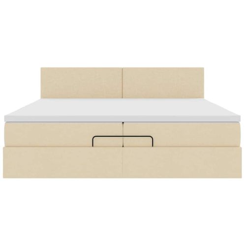 Османска легло с матрак и LED, кремаво, 200x200 см, плат