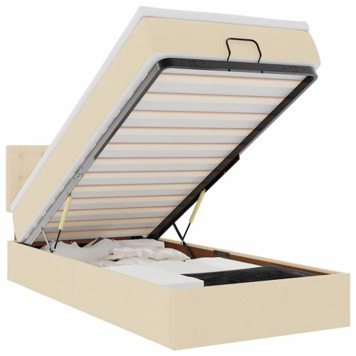 Османска легло с матрак и LED, кремаво, 100x200 см, плат