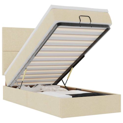 Османска легло с матрак и LED, кремаво, 100x200 см, плат