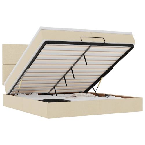 Османска легло с матрак и LED, кремаво, 200x200 см, плат