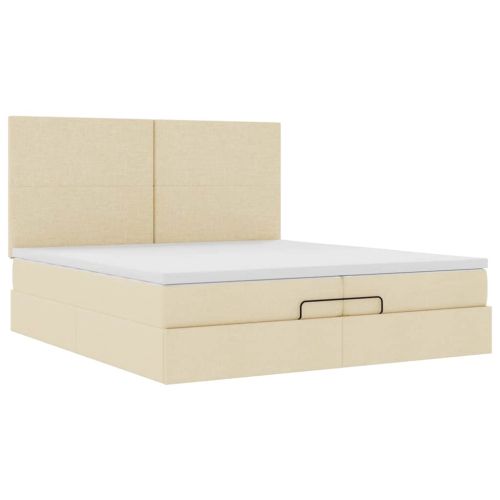 Османска легло с матрак и LED, кремаво, 200x200 см, плат