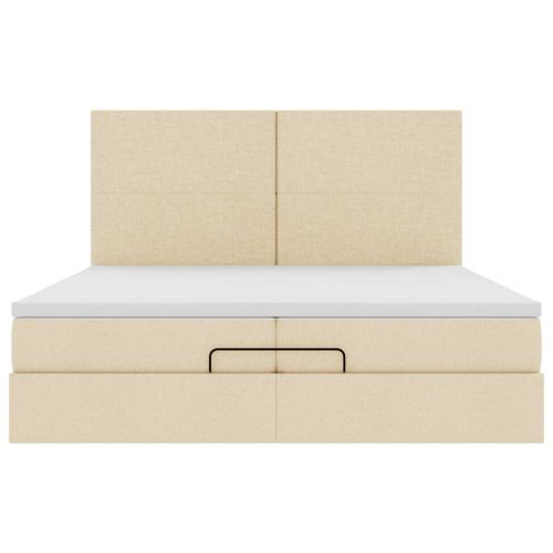 Османска легло с матрак и LED, кремаво, 200x200 см, плат