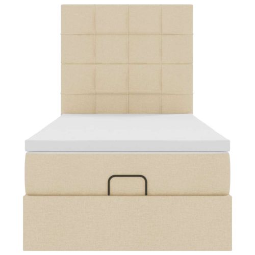 Османска легло с матрак и LED, кремаво, 100x200 см, плат