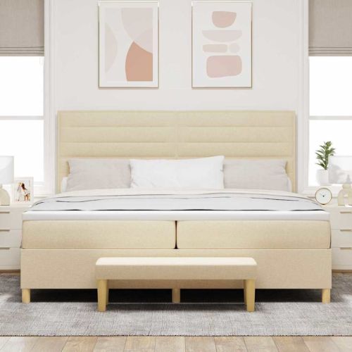 Легло с пружинирана основа с матрак Крем 200 x 200 cm текстил