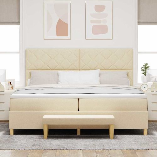 Легло с пружинирана основа с матрак Крем 200 x 200 cm текстил