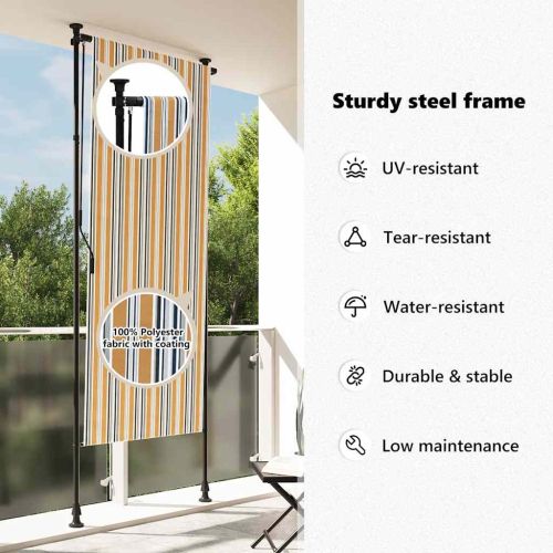 Външна ролетна щора, жълто и бяло, 100x270 см, плат и стомана