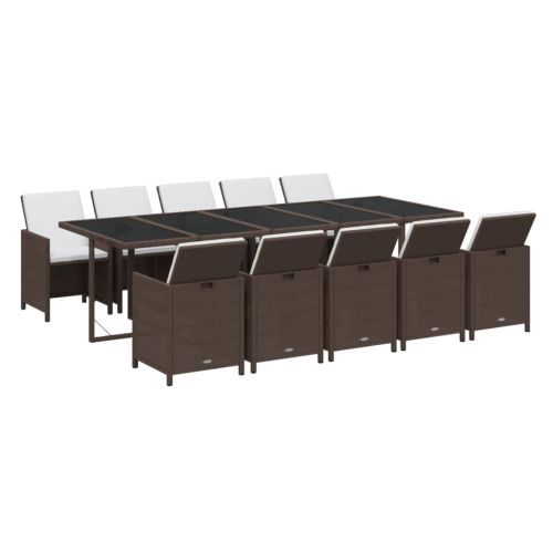 Градински комплект с възглавници 11 части полиратан кафяв