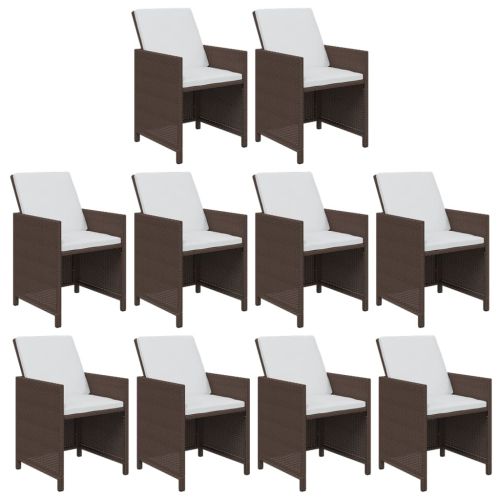 Градински комплект с възглавници 11 части полиратан кафяв