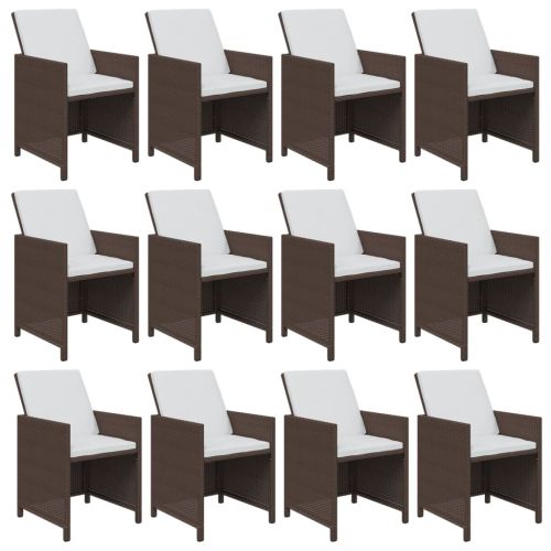 Градински комплект с възглавници, 13 части, полиратан, кафяв