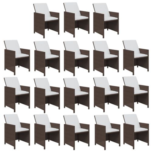 Градински комплект с възглавници, 19 части, полиратан, кафяв