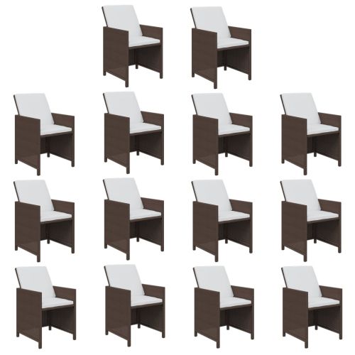 Градински комплект с възглавници, 19 части, полиратан, кафяв