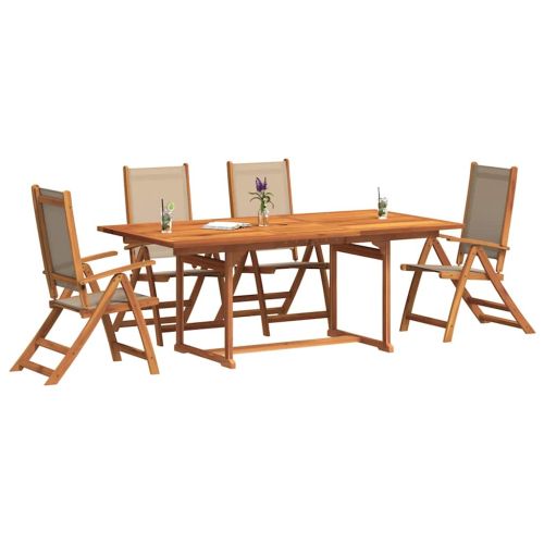 Градински трапезен комплект, 5 части, акация масив и textilene