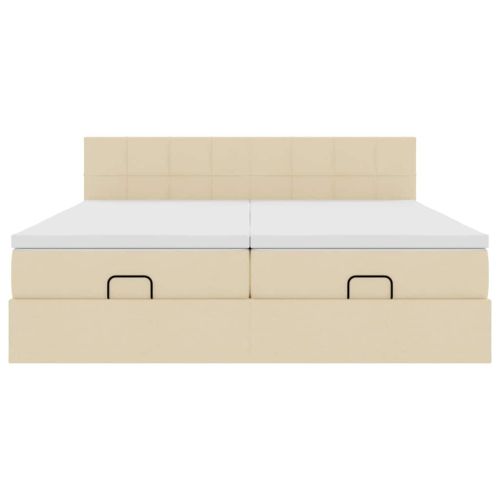 Османска легло с матрак и LED, кремаво, 200x200 см, плат