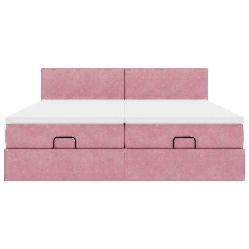 Османска легло с матраци и LED, розово, 200x200 см, кадифе
