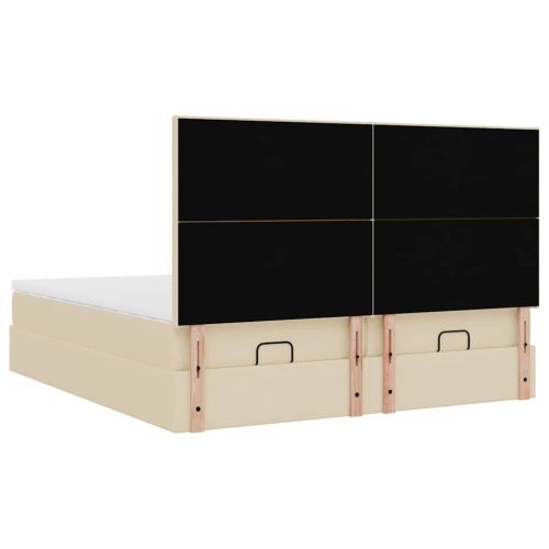 Османска легло с матрак и LED, кремаво, 200x200 см, плат