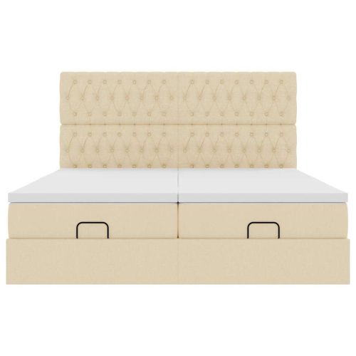 Османска легло с матрак и LED, кремаво, 200x200 см, плат