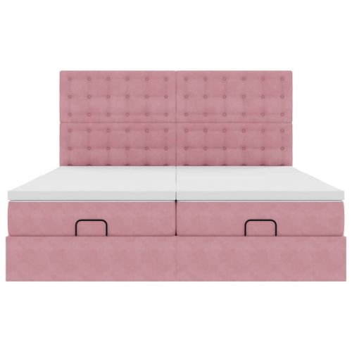 Османска легло с матраци и LED, розово, 200x200 см, кадифе